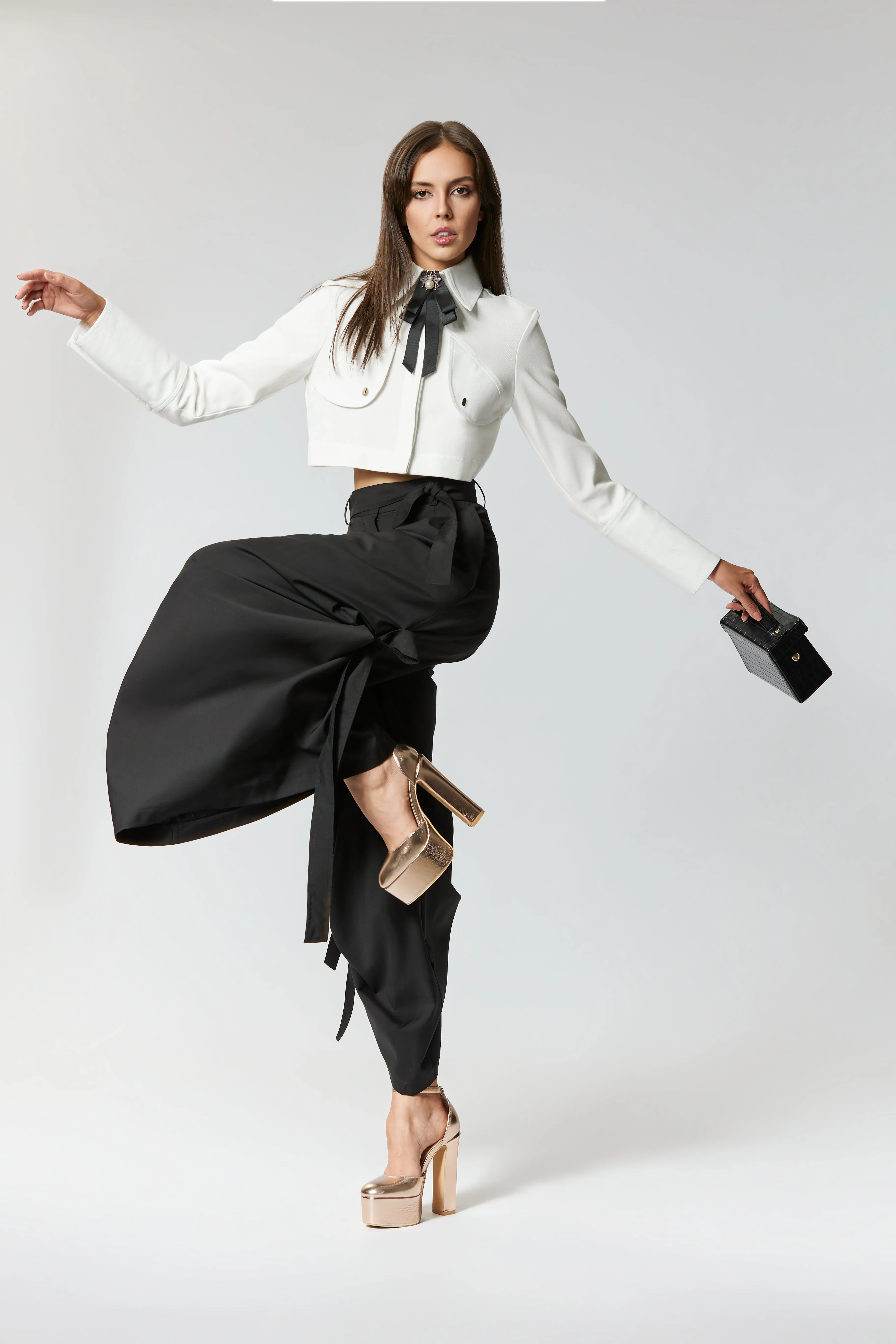 Eyos Infinity | Wool Palazzo Trousers with Ribbons in Black