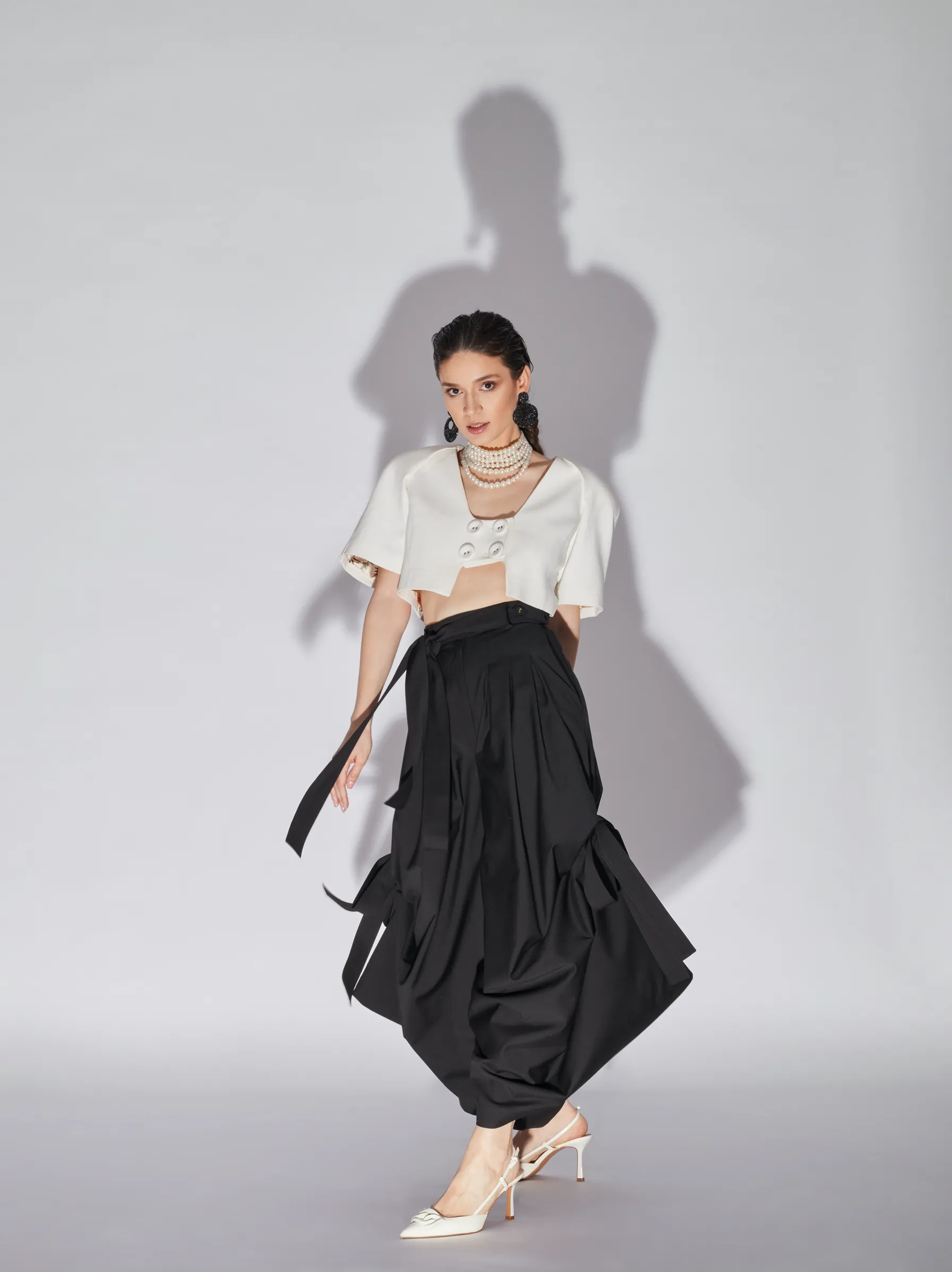 Eyos Infinity | Wool Palazzo Trousers with Ribbons in Black