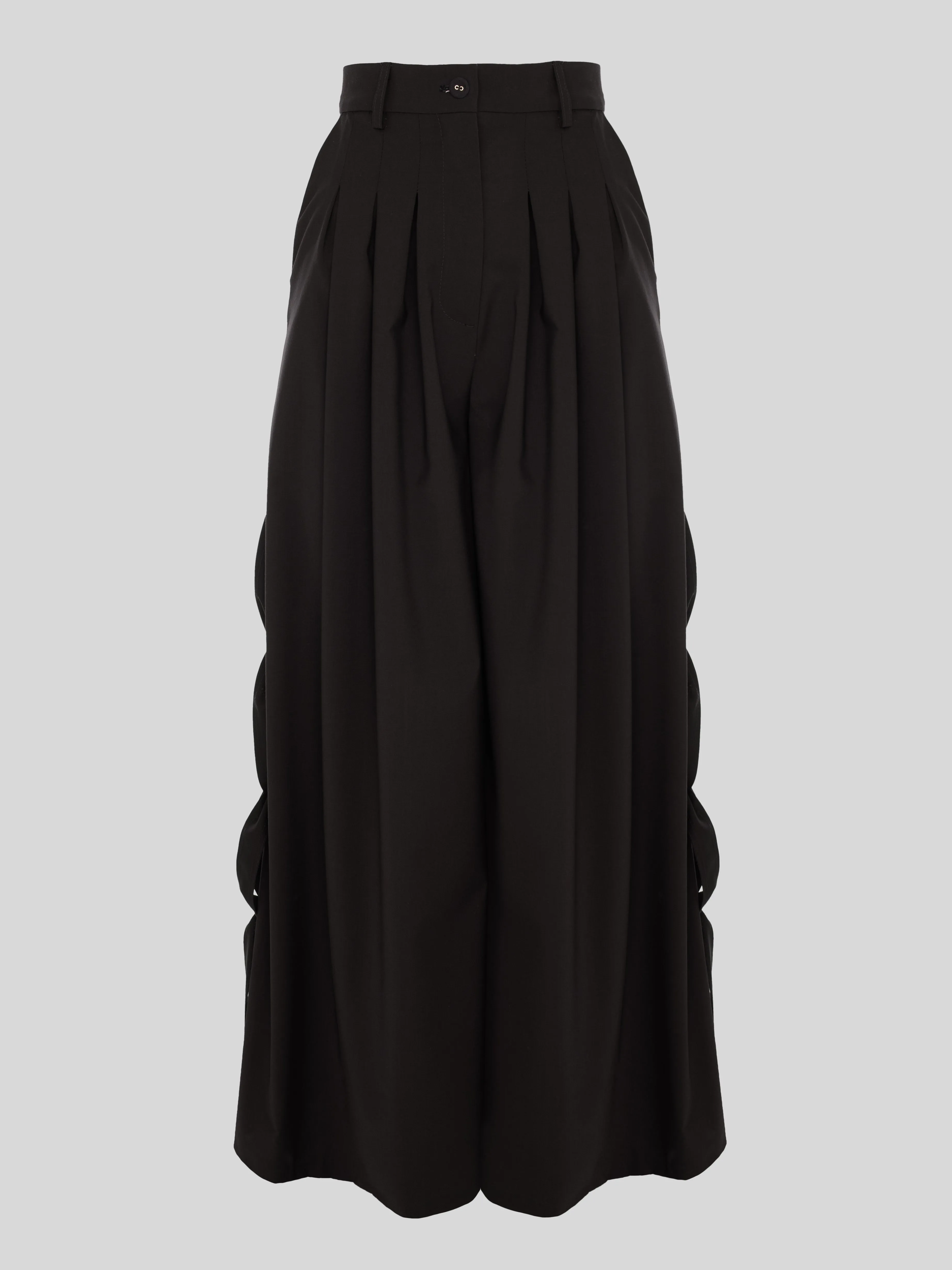 Eyos Infinity | Wool Palazzo Trousers with Ribbons in Black