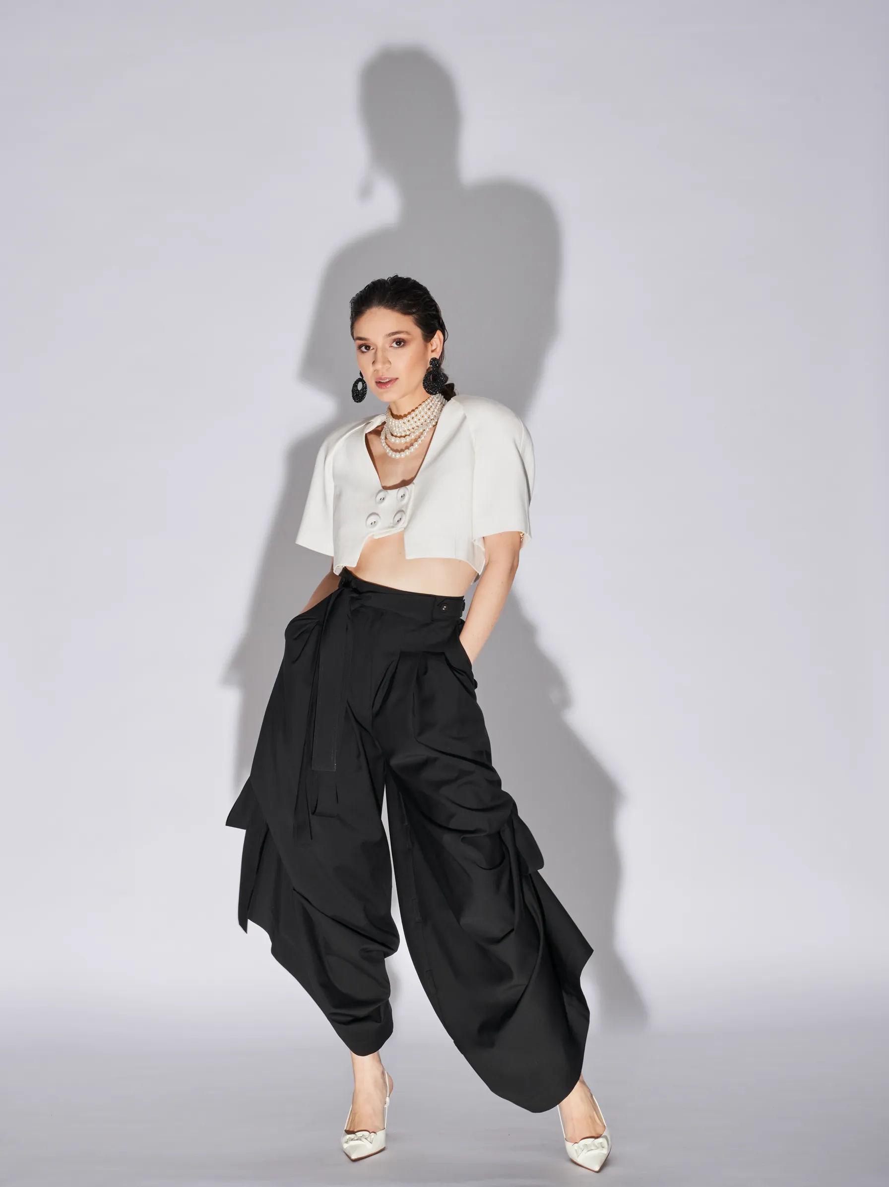 Eyos Infinity | Wool Palazzo Trousers with Ribbons in Black
