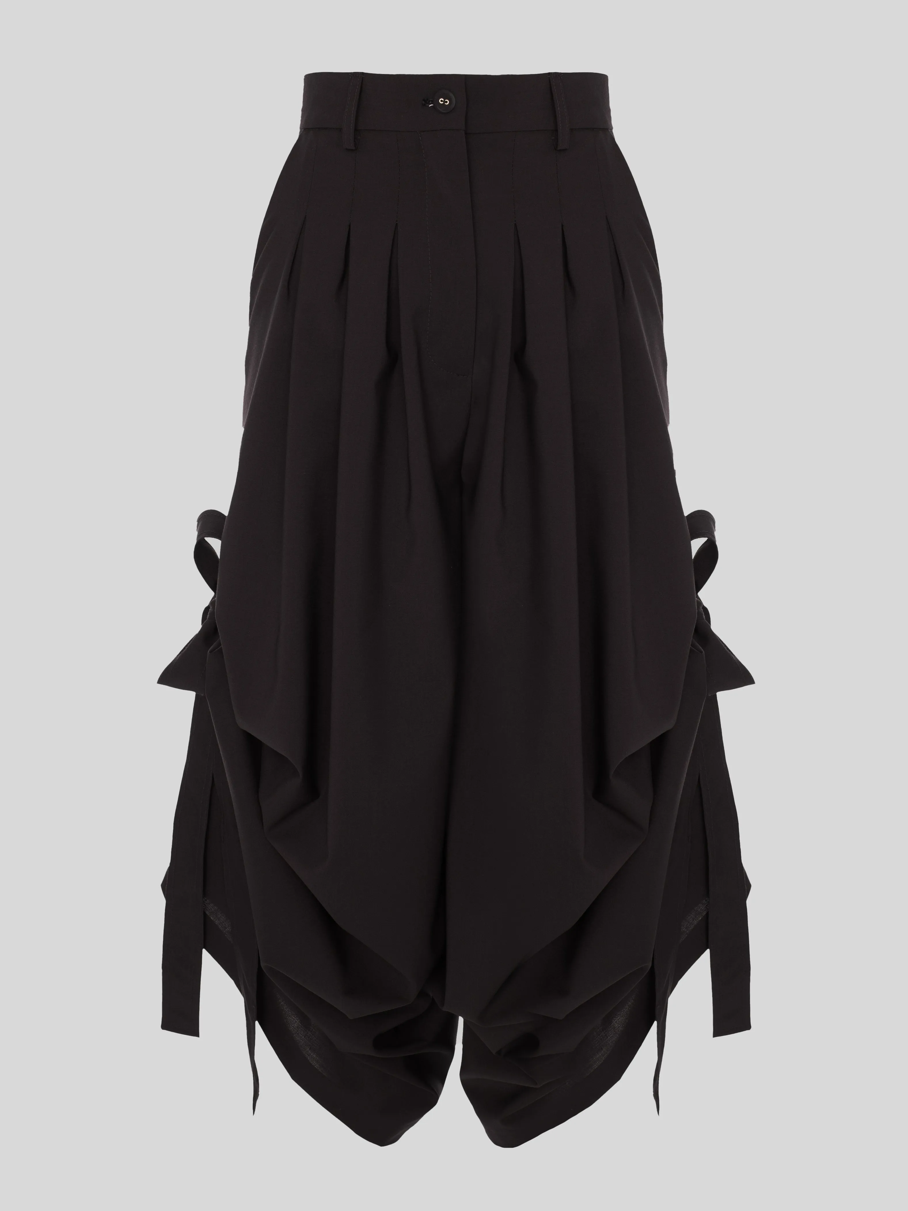 Eyos Infinity | Wool Palazzo Trousers with Ribbons in Black