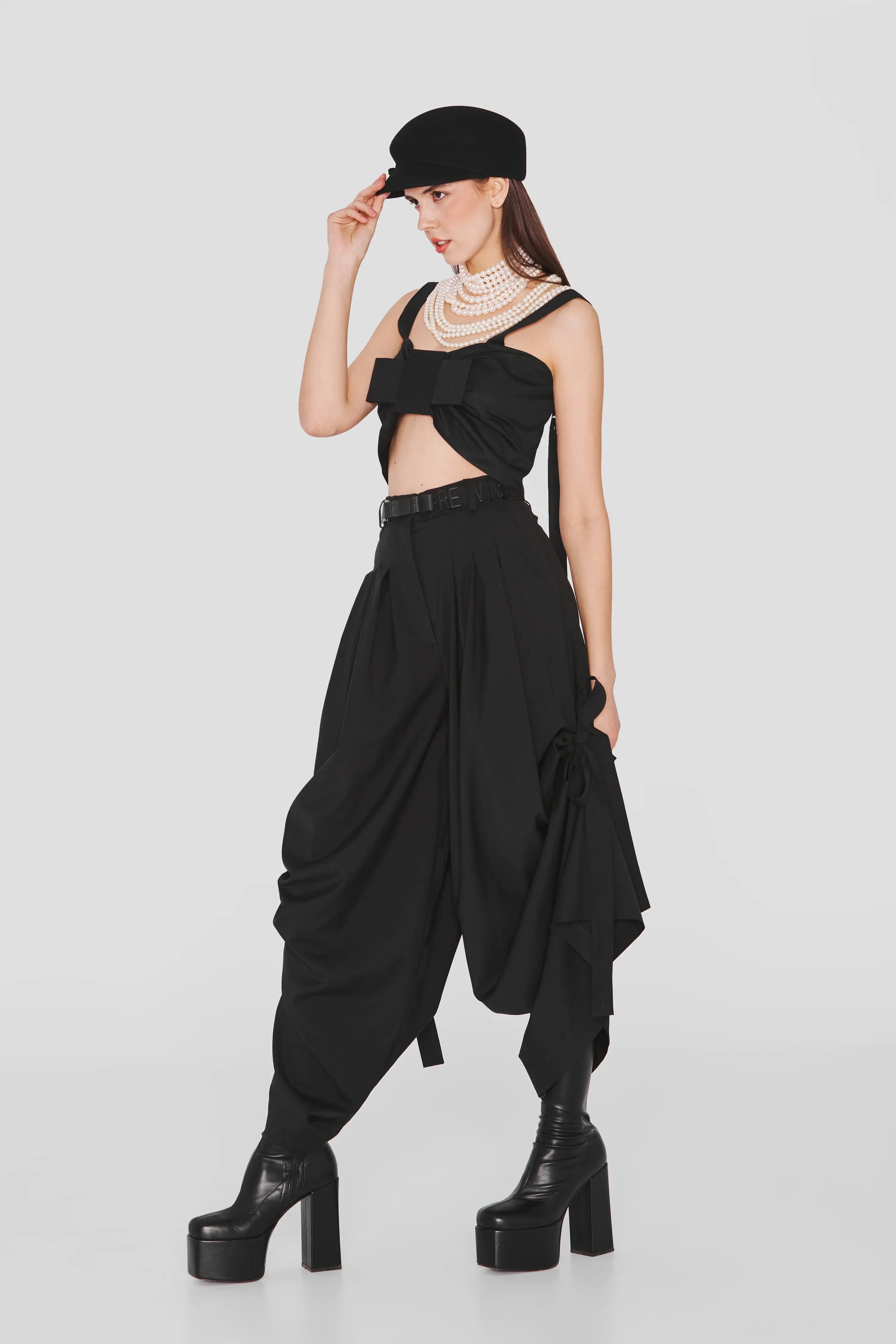 Eyos Infinity | Wool Palazzo Trousers with Ribbons in Black