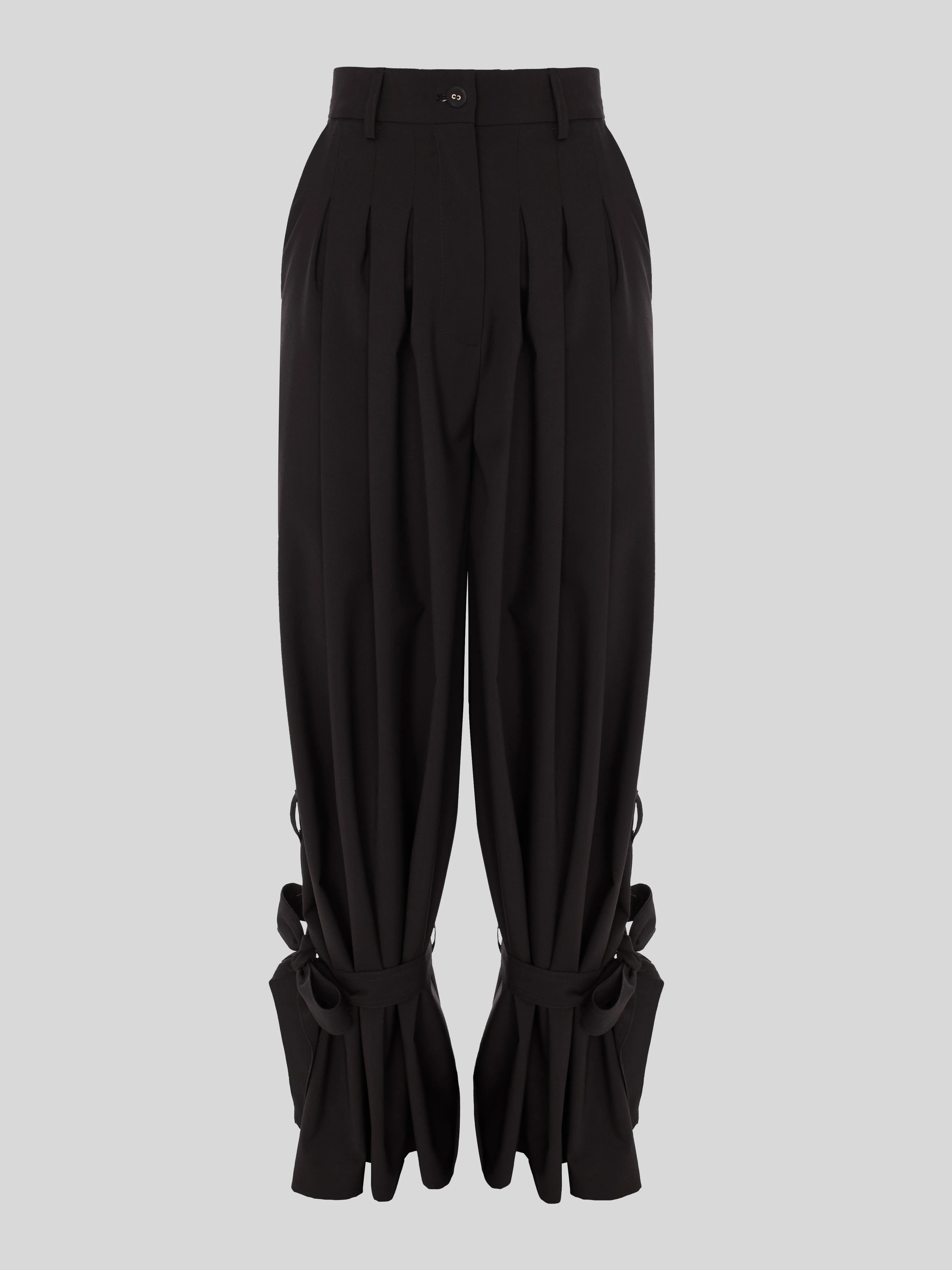 Eyos Infinity | Wool Palazzo Trousers with Ribbons in Black
