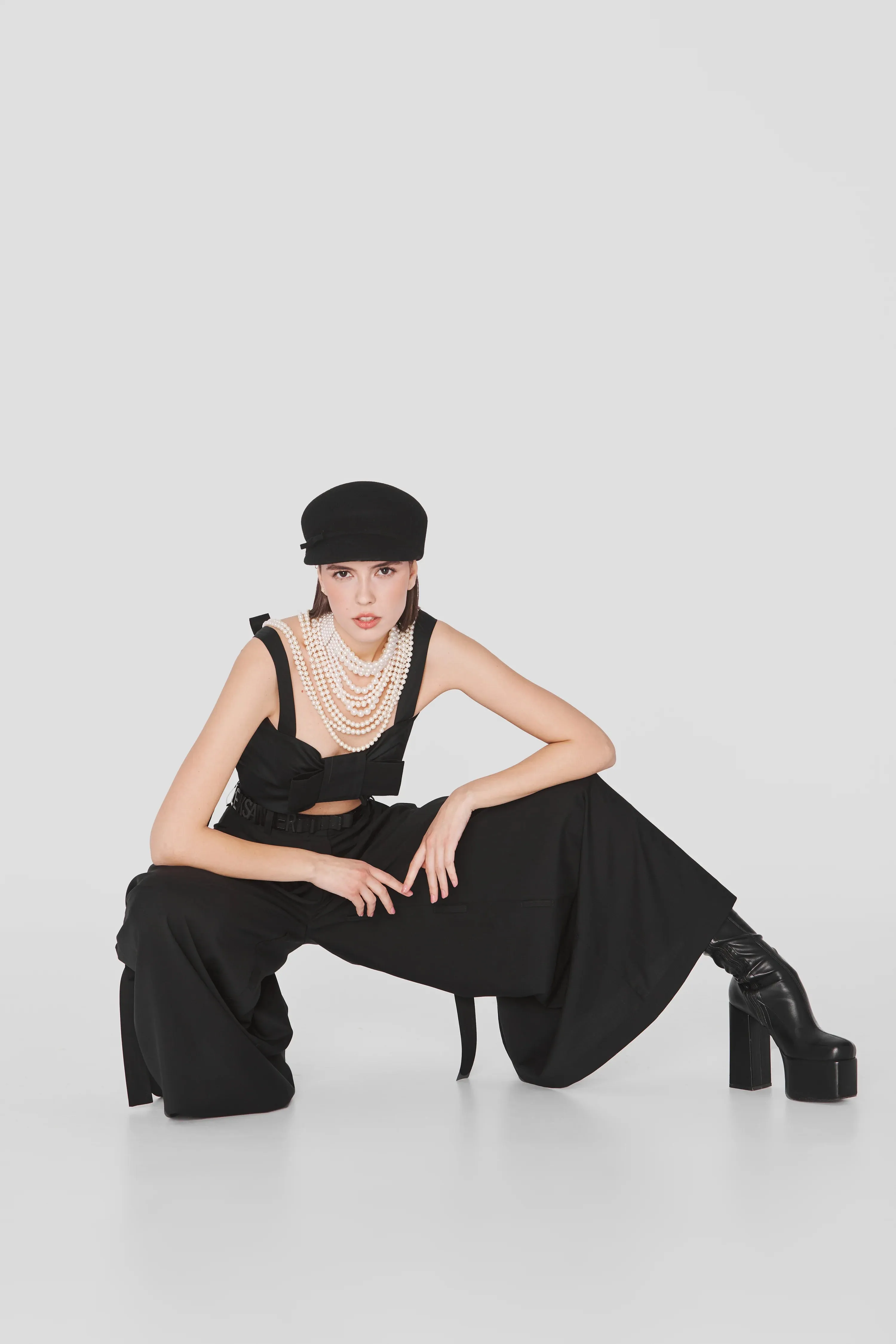 Eyos Infinity | Wool Palazzo Trousers with Ribbons in Black