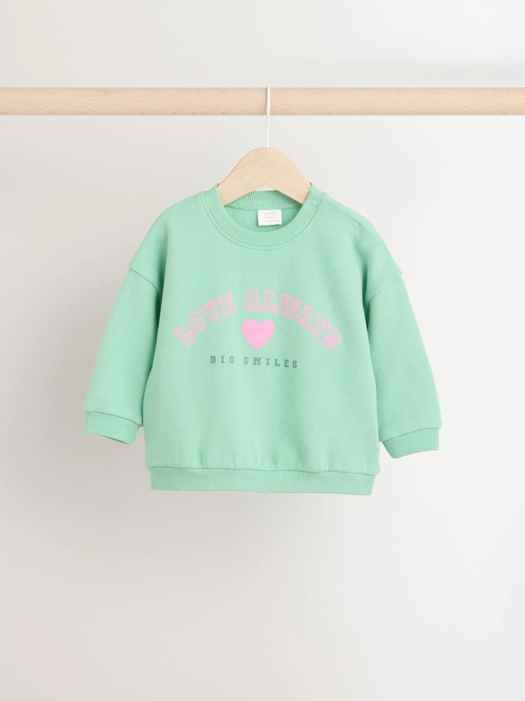 Green/Pink Gingham Baby Sweat Jumper and Woven Trousers Set