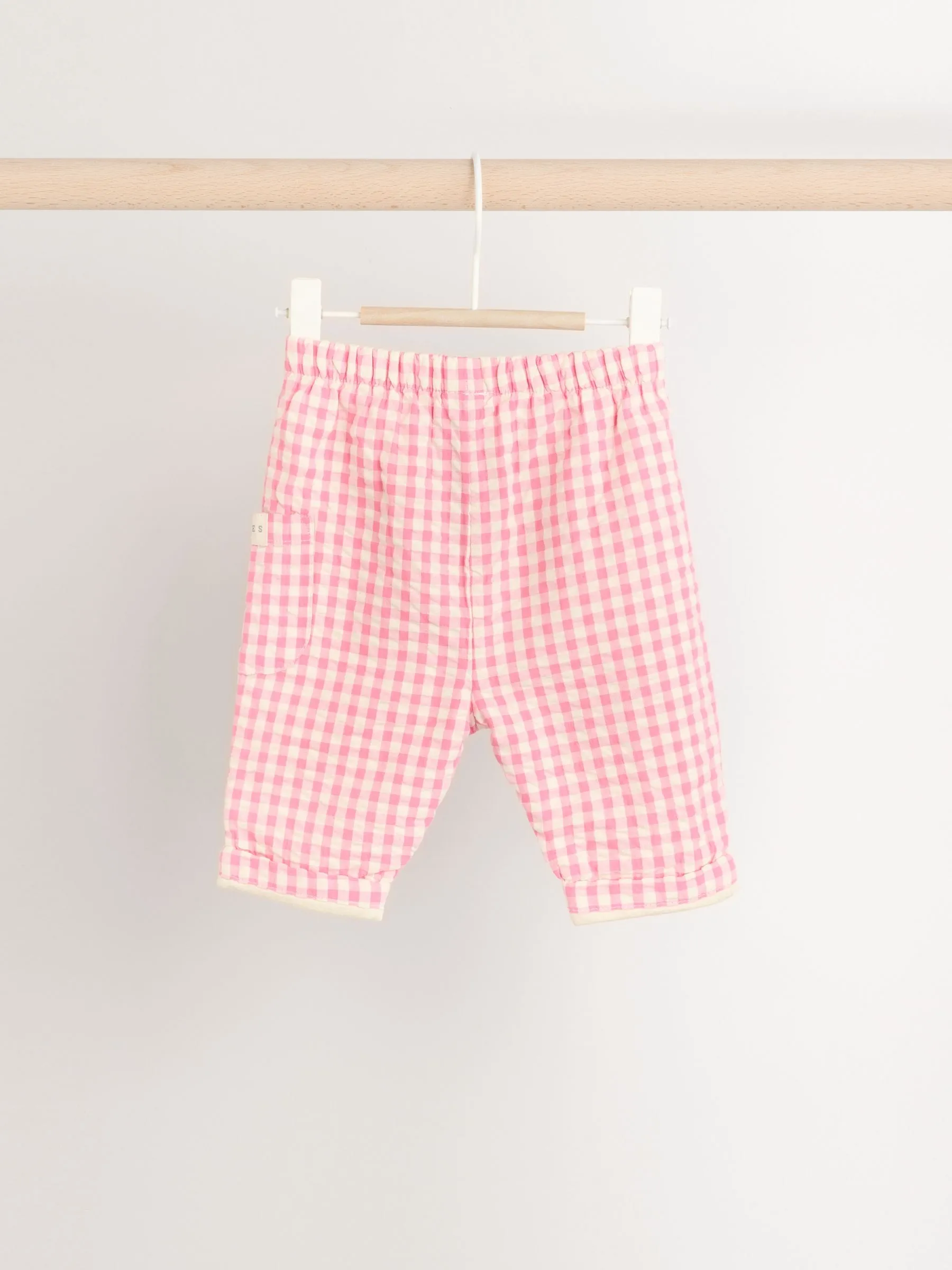 Green/Pink Gingham Baby Sweat Jumper and Woven Trousers Set