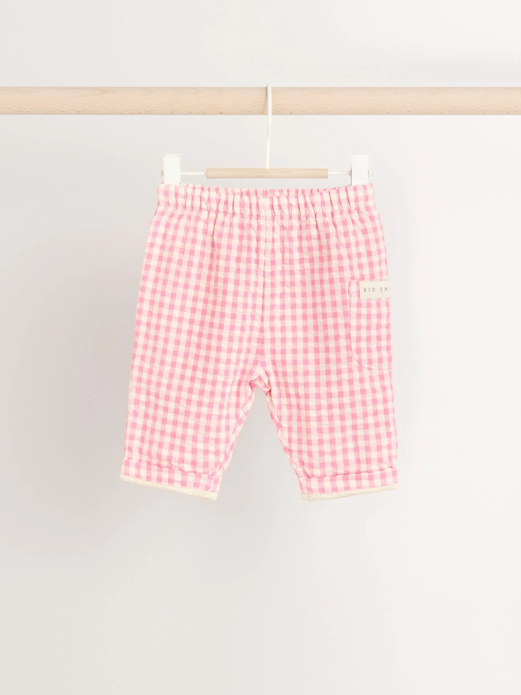 Green/Pink Gingham Baby Sweat Jumper and Woven Trousers Set