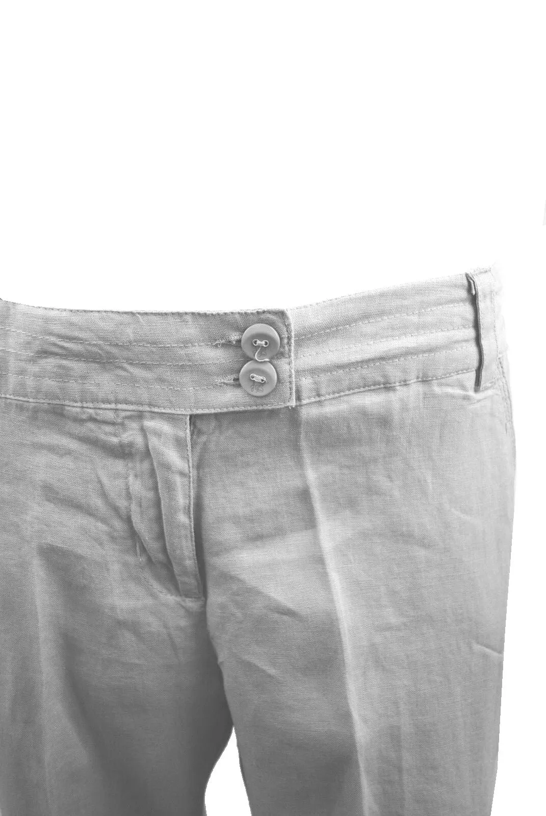 Grey Linen High Rise Straight Leg Trousers