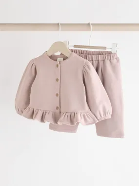 Mauve Purple Frill Hem Baby Sweat Jumper & Trousers Set