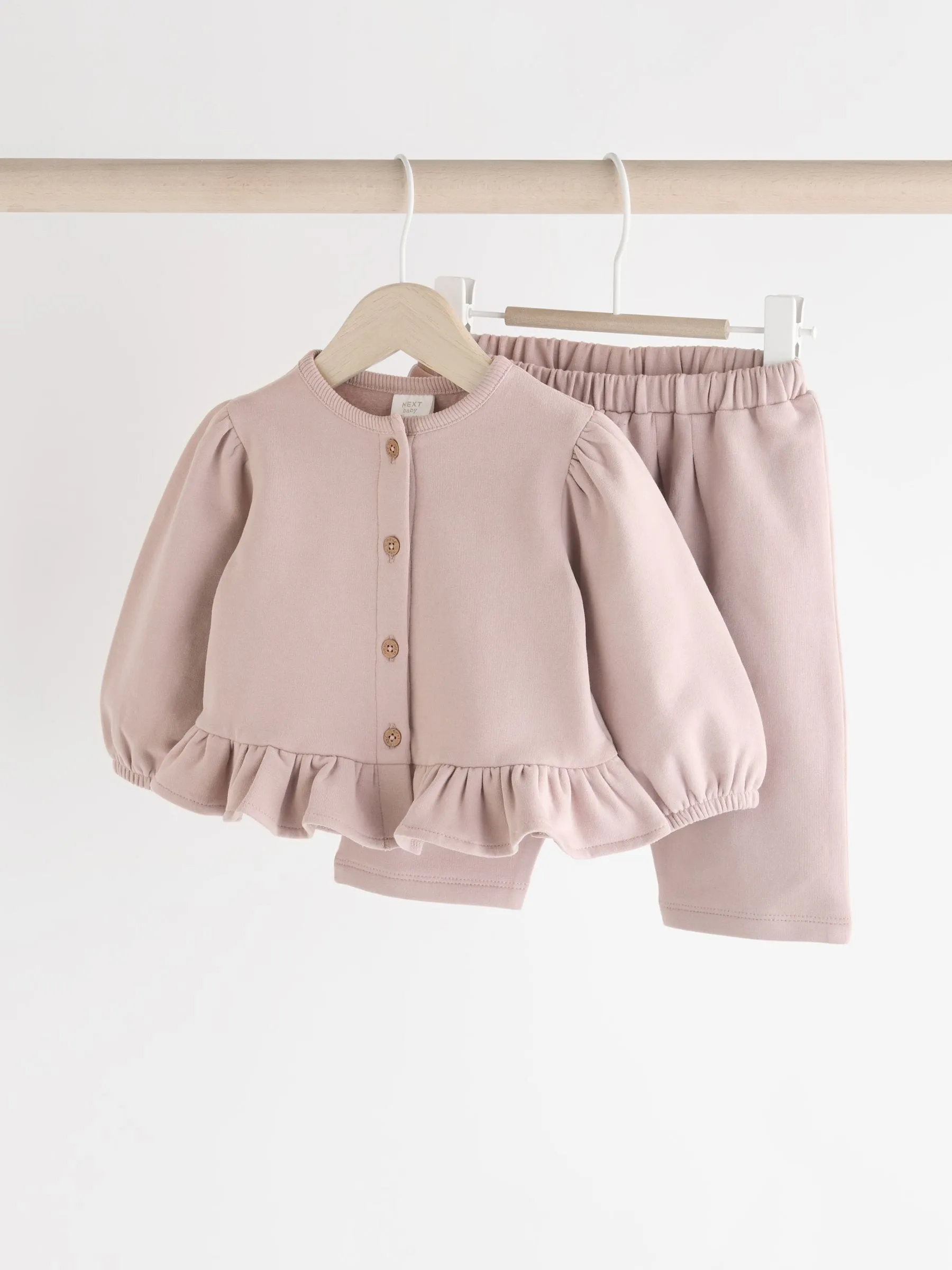 Mauve Purple Frill Hem Baby Sweat Jumper & Trousers Set