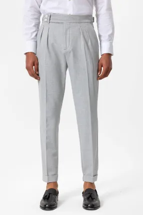 Men's Grey High-Waist Pleated Textured Pants - Wessi