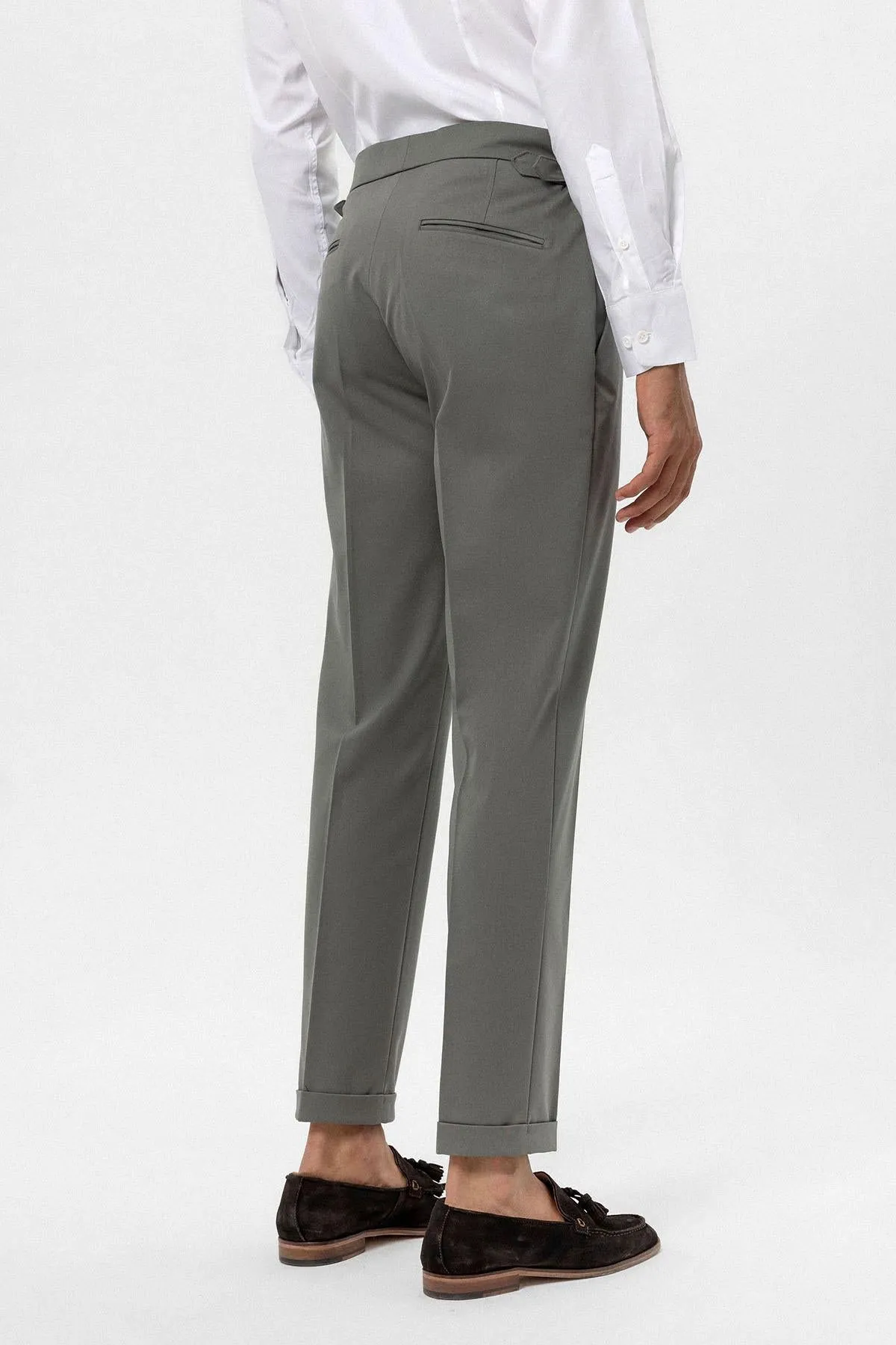 Men's Khaki High-Waist Regular Fit Pants - Wessi