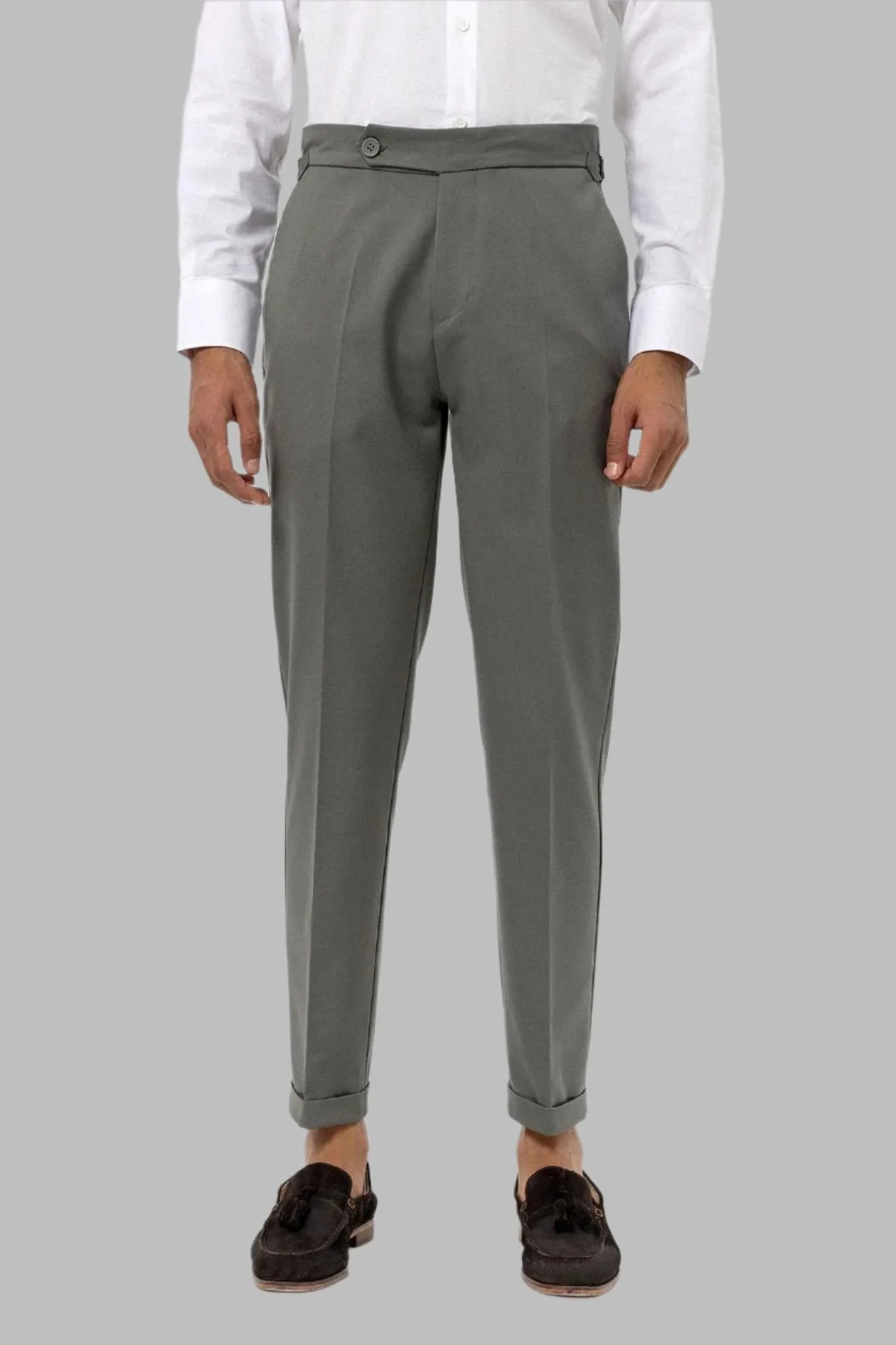 Men's Khaki High-Waist Regular Fit Pants - Wessi