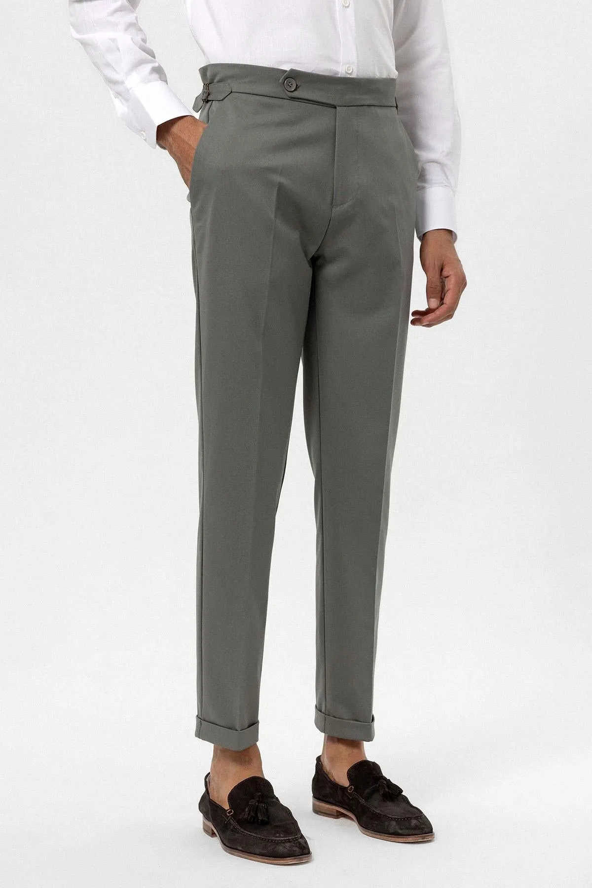 Men's Khaki High-Waist Regular Fit Pants - Wessi
