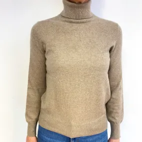 Taupe Brown Cashmere Polo Neck Jumper Medium