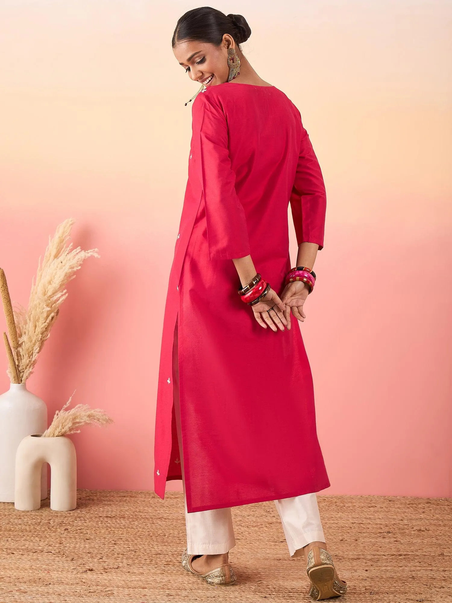 Women Floral Embroidered Regular Thread Work Kurta with Trousers